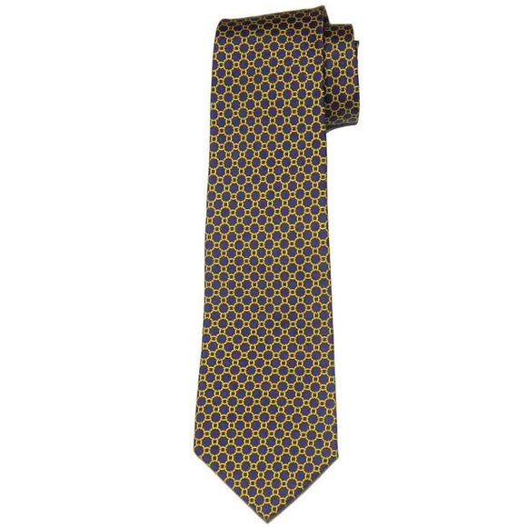 Brooks Brothers Italian Silk Tie Necktie Gold Yellow Blue Interlocking Rings - Picture 1 of 2